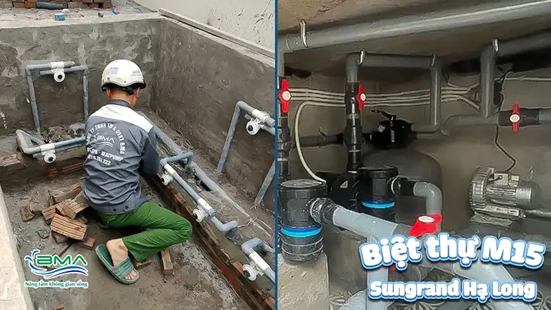 Lắp đặt thiết bị cho bể bơi và bể sục biệt thự M15 Sungrand