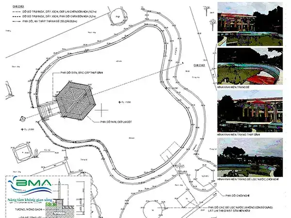 Bản vẽ thi công 2D cải tạo ao thành bể bơi