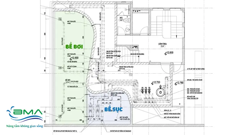 Bản vẽ bể bơi & bể sục